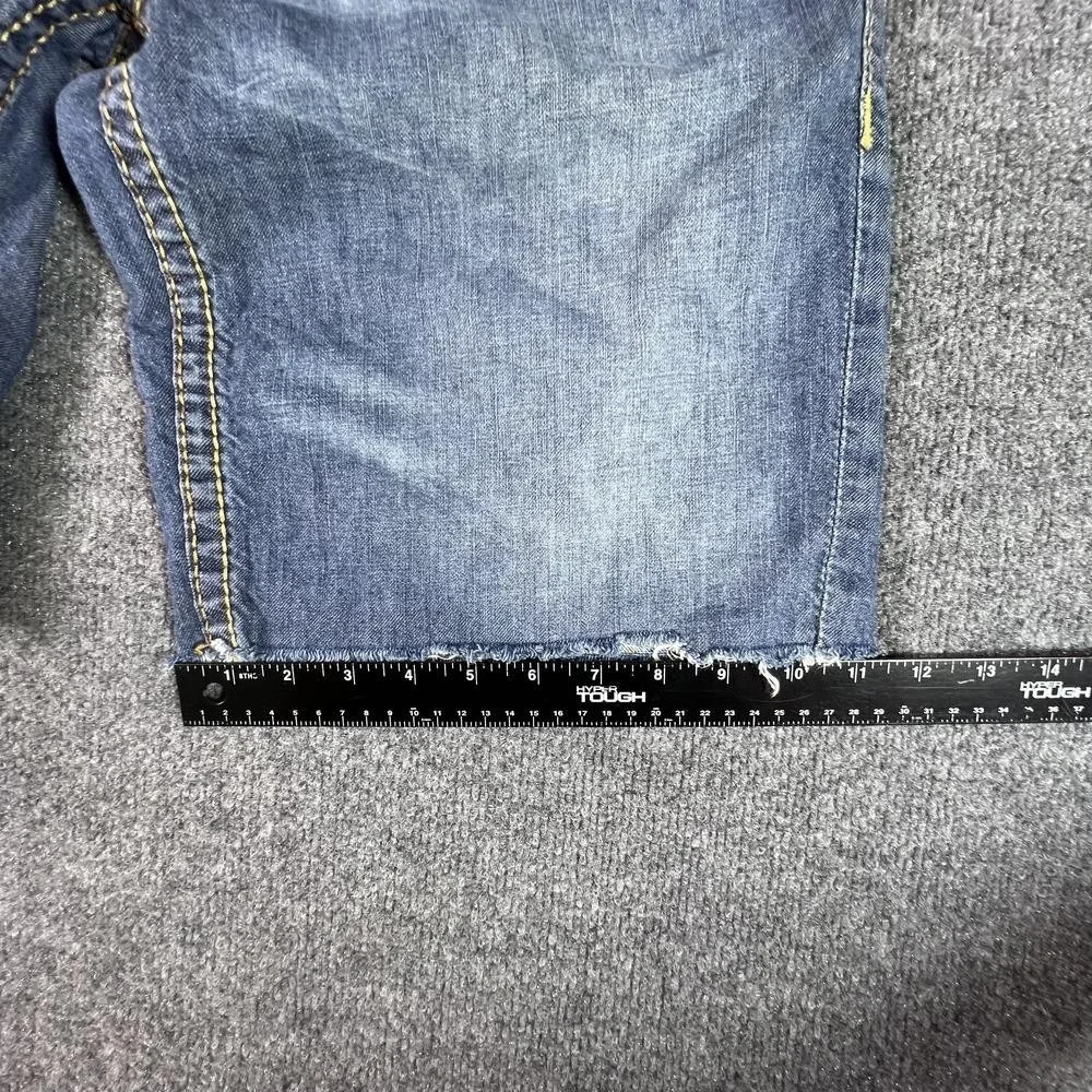 True Religion Bermuda Short Men's 30 Blue Cotton Denim Frayed-Hem Faded Workwear